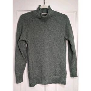 LL Bean Sweater Green Chunky Fisherman Knit Rolled Turtleneck Women's M (1165)